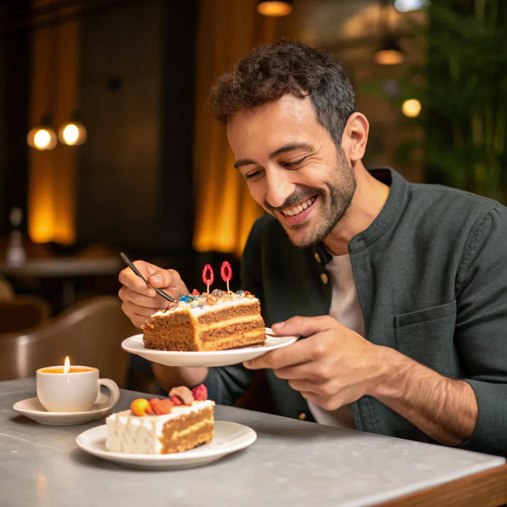 Man enjoying a slice of cake
